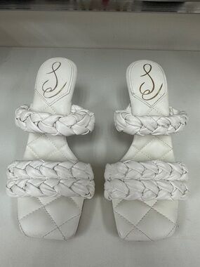 Sam Edelman White Braided Double-Strap Slide Heels